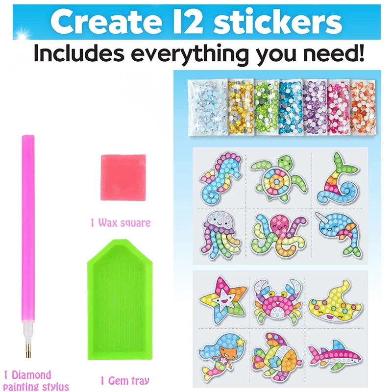 Kids Big Gem Diamond Painting Kit 12 Stickers 5D DIY Craft