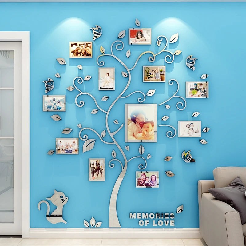 3D Acrylic Mirror Wall Stickers DIY Photo Frame Family Tree Decor