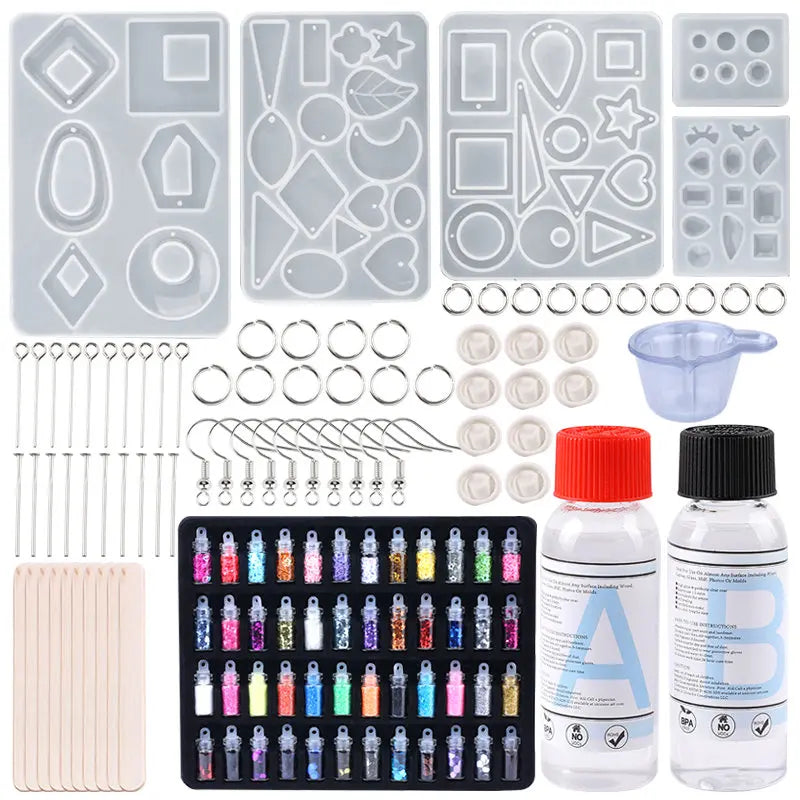 Epoxy Resin Glue & Silicone Mold Kit, Ideal for Earrings & Keychains