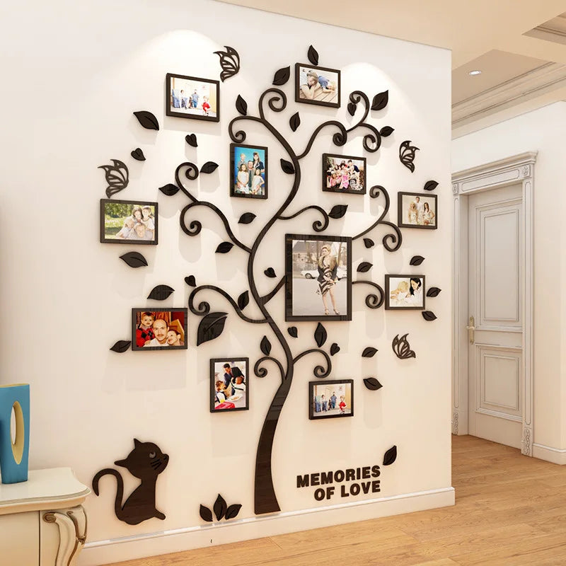 3D Acrylic Mirror Wall Stickers DIY Photo Frame Family Tree Decor