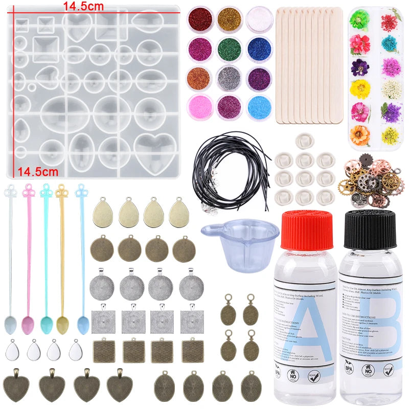 Epoxy Resin Glue & Silicone Mold Kit, Ideal for Earrings & Keychains