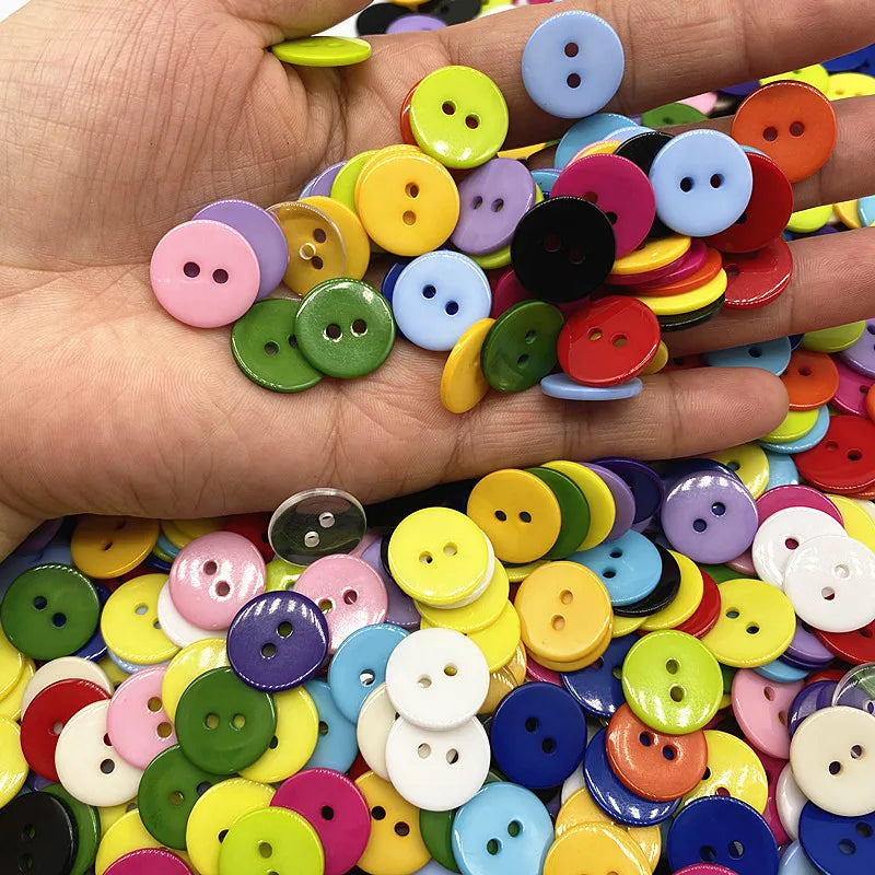 Double‑Eye Resin Sewing Buttons – 9/15mm Multicolor for Scrapbooking & DIY