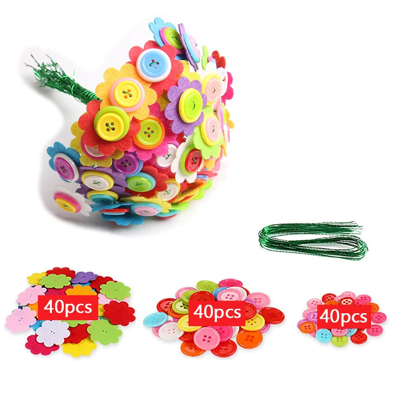 Flower Craft Kit Bouquet Buttons & Felt Vase DIY Kids Activity