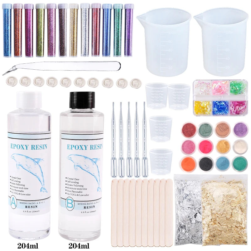 Epoxy Resin Glue & Silicone Mold Kit, Ideal for Earrings & Keychains