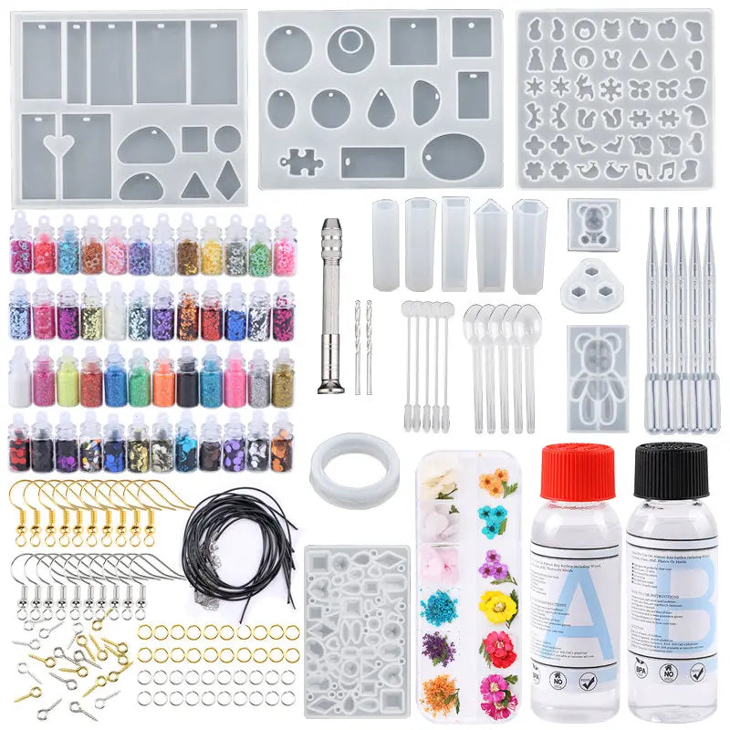 Epoxy Resin Glue & Silicone Mold Kit, Ideal for Earrings & Keychains