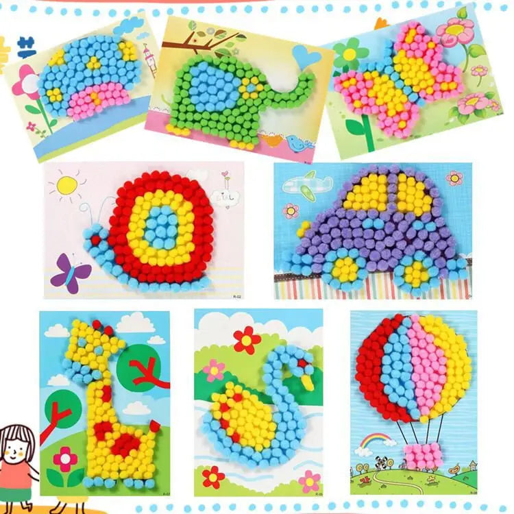 2Pcs Kids Plush Ball Painting Stickers DIY Educational Puzzles Crafts