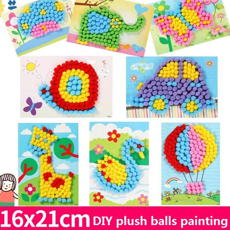 2Pcs Kids Plush Ball Painting Stickers DIY Educational Puzzles Crafts