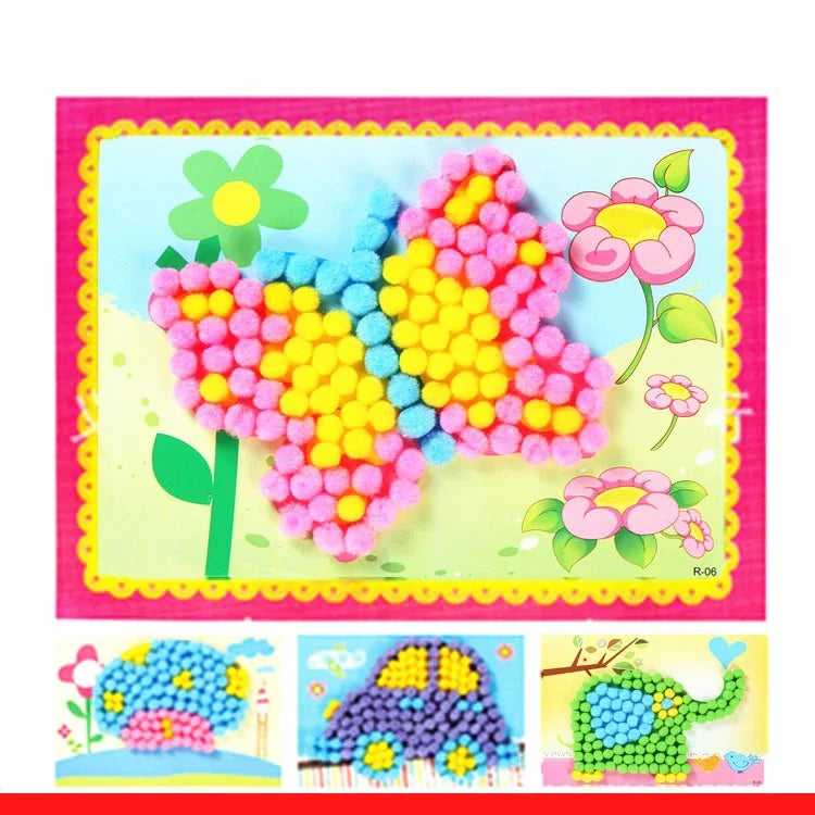 2Pcs Kids Plush Ball Painting Stickers DIY Educational Puzzles Crafts