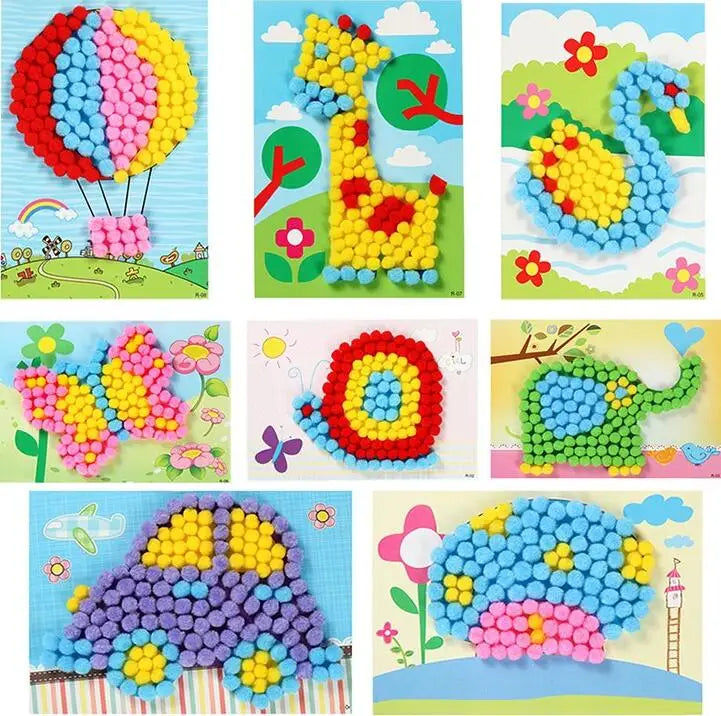 2Pcs Kids Plush Ball Painting Stickers DIY Educational Puzzles Crafts