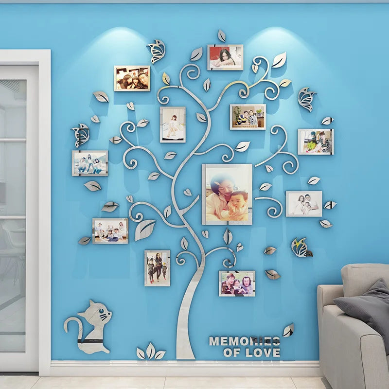 3D Acrylic Mirror Wall Stickers DIY Photo Frame Family Tree Decor