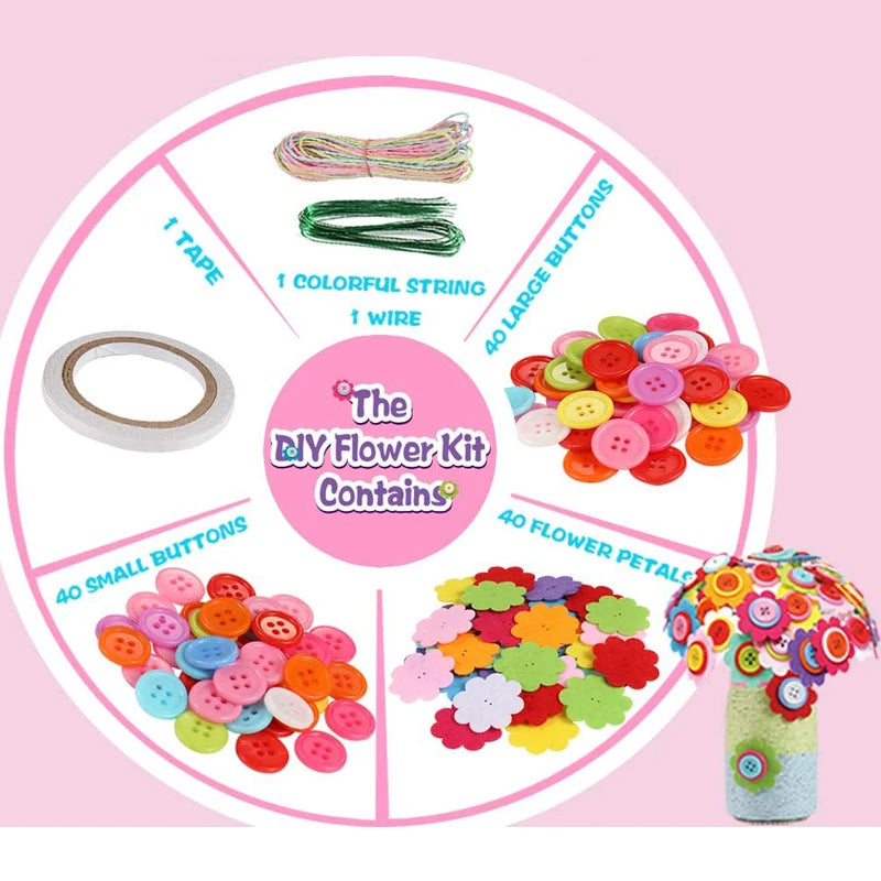 Flower Craft Kit Bouquet Buttons & Felt Vase DIY Kids Activity