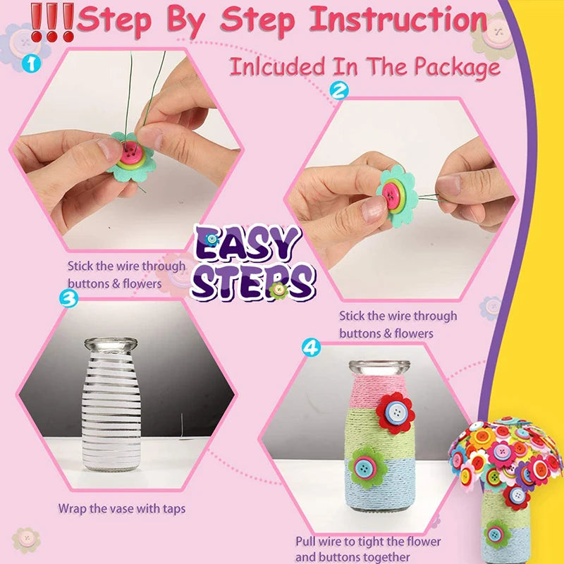 Flower Craft Kit Bouquet Buttons & Felt Vase DIY Kids Activity