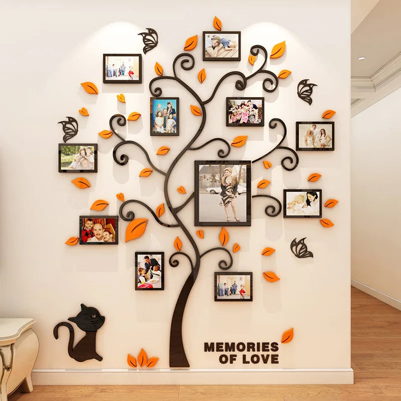 3D Acrylic Mirror Wall Stickers DIY Photo Frame Family Tree Decor