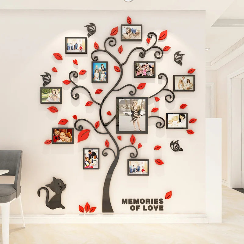 3D Acrylic Mirror Wall Stickers DIY Photo Frame Family Tree Decor