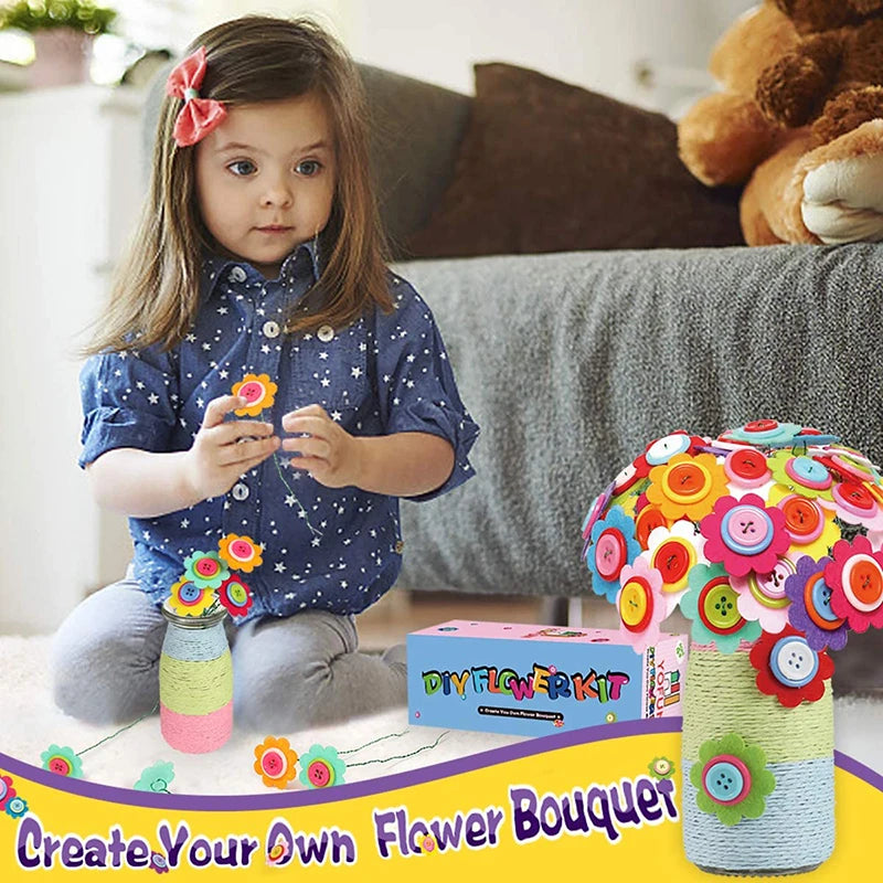 Flower Craft Kit Bouquet Buttons & Felt Vase DIY Kids Activity