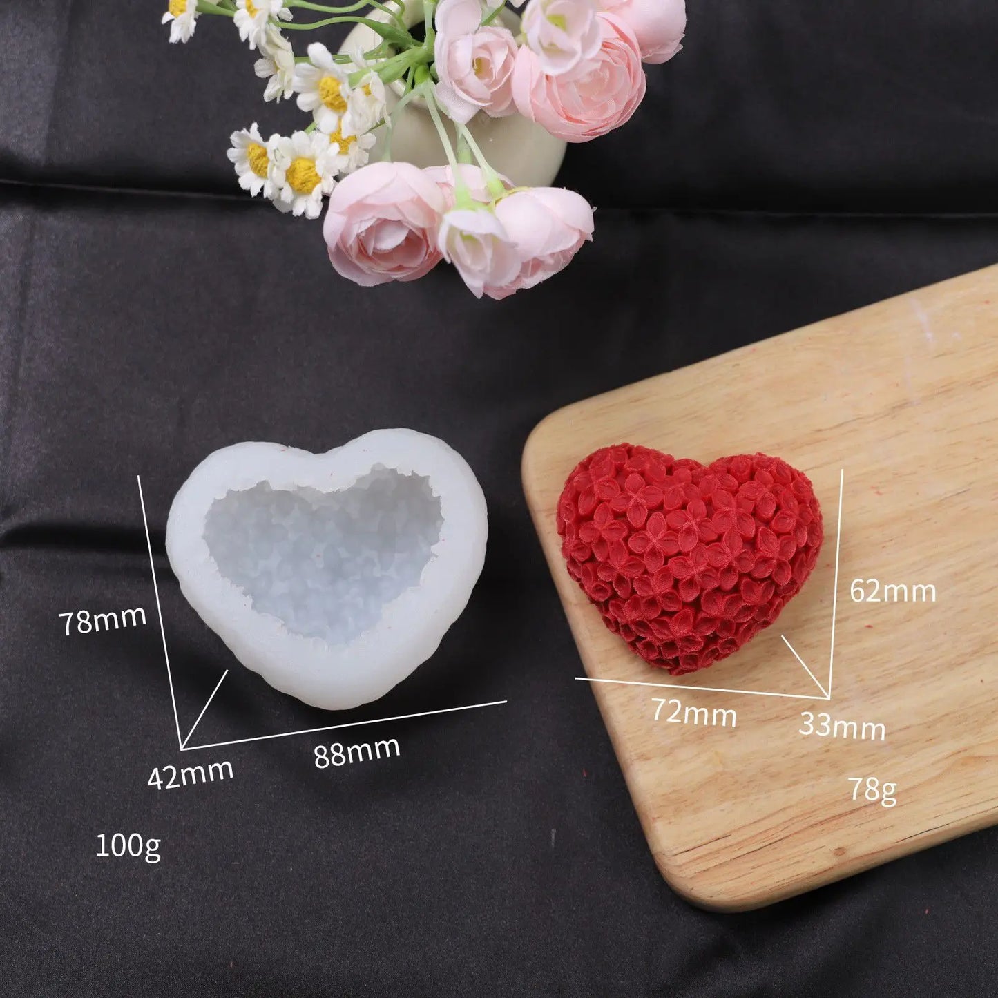 3D Love Heart Silicone Candle Mold Aromatherapy Resin Soap Kit