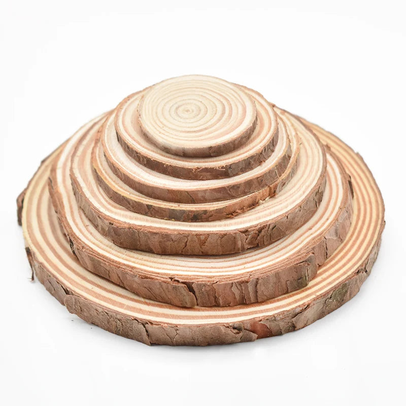 Natural Pine Wood Slices – 3–12cm Thick, Unfinished Round Discs with Bark for DIY Crafts & Rustic Decor