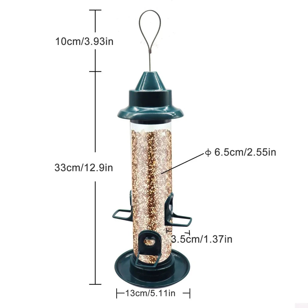 Hanging Wild Bird Feeder, Automatic Food Dispenser with Multiple Holes