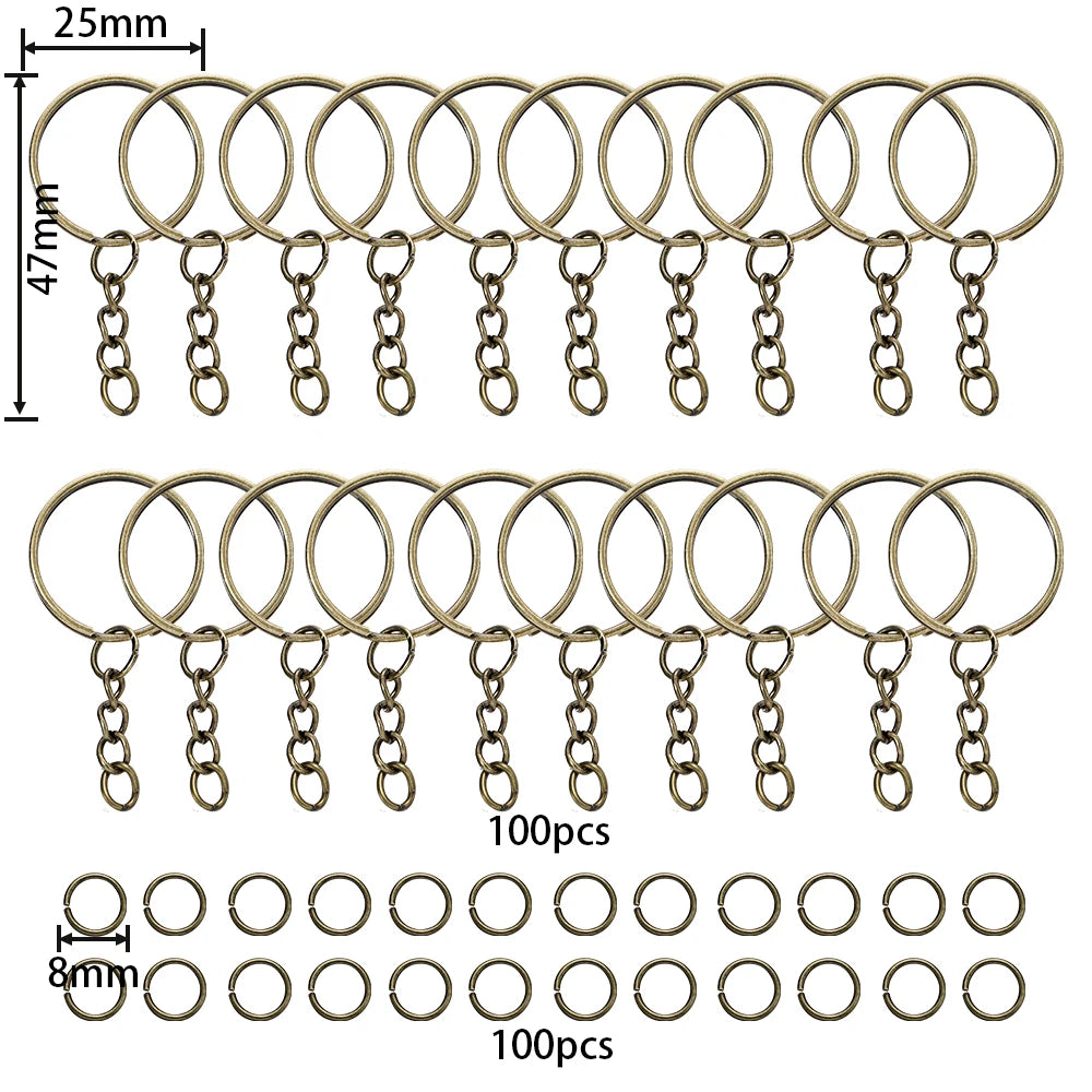 100-Pack 25mm Key Rings & 8mm Jump Rings for DIY Keychains