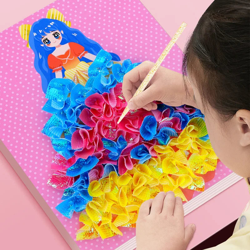 Puzzle Puncture Painting Boards Kids DIY Princess/Hedgehog/Peacock