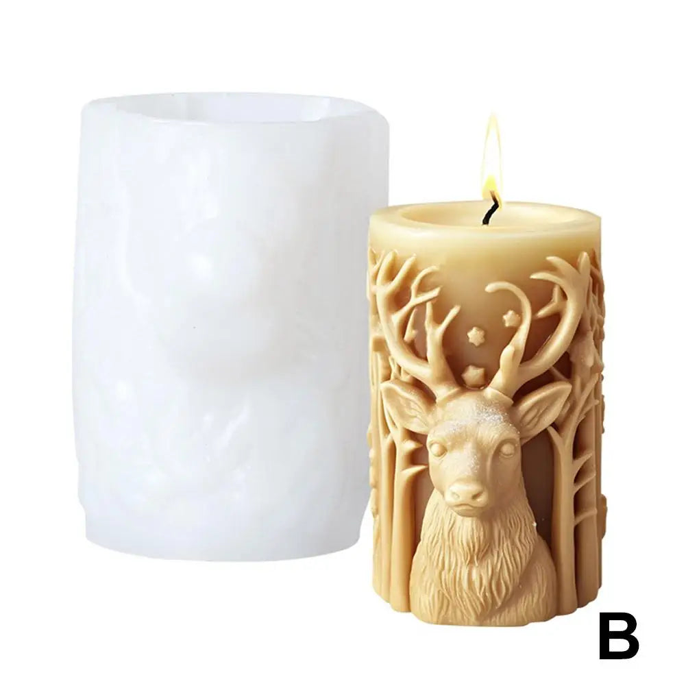 3D Christmas Tree Carving Cylinder Candle Silicone Mold Reindeer