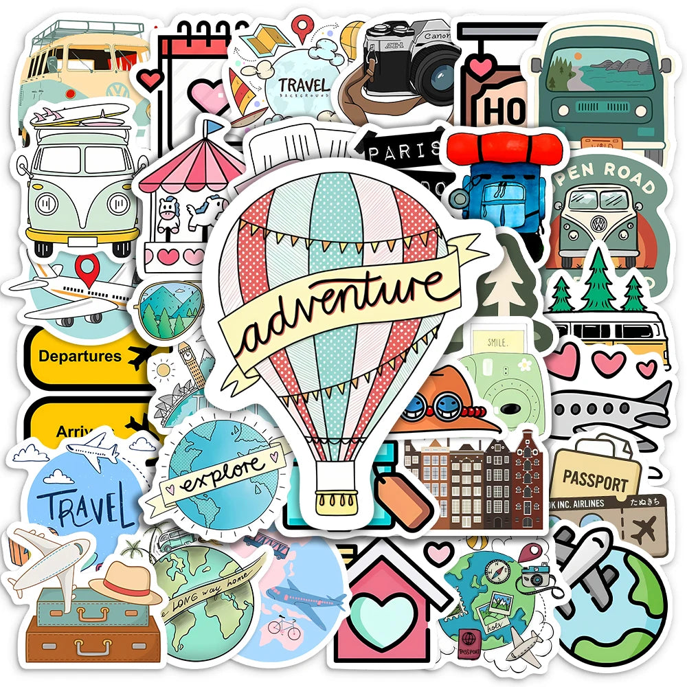 Cute Cartoon World Travel Stickers DIY Scrapbook Luggage Waterproof