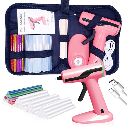 2200mAh Pink Cordless Hot Glue Gun Kit USB Rechargeable +40 Sticks