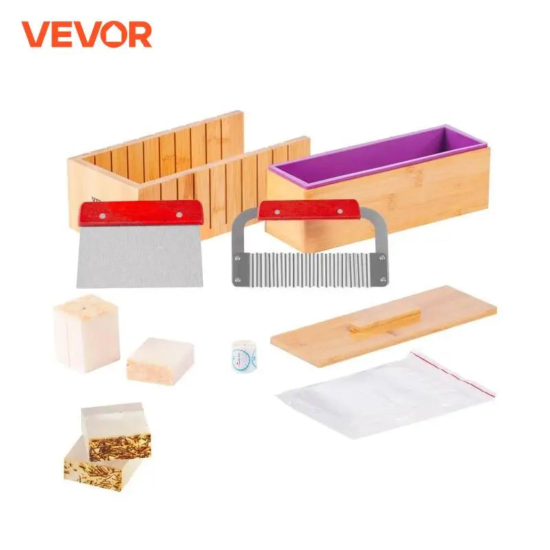 Soap Making Kit with Bamboo Cutting Box, Silicone Mold & Stainless Steel Cutters