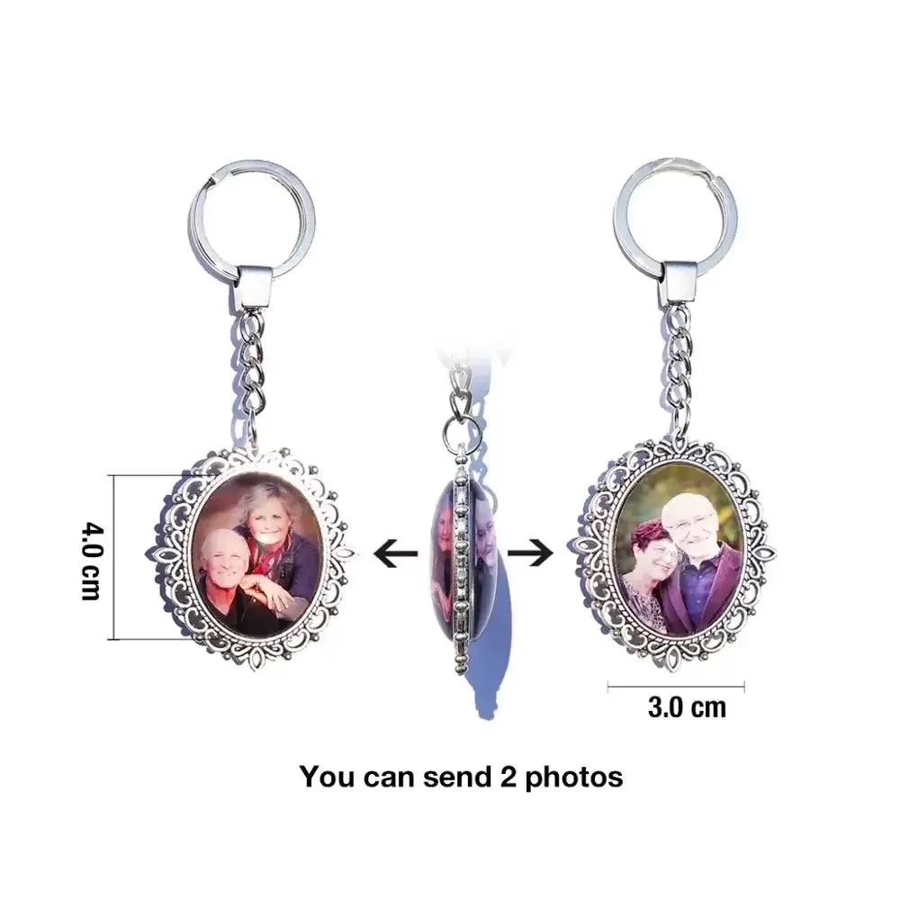 DIY Double‑Sided Custom Photo Keychain – Personalized Glass Cabochon for Family & Lovers