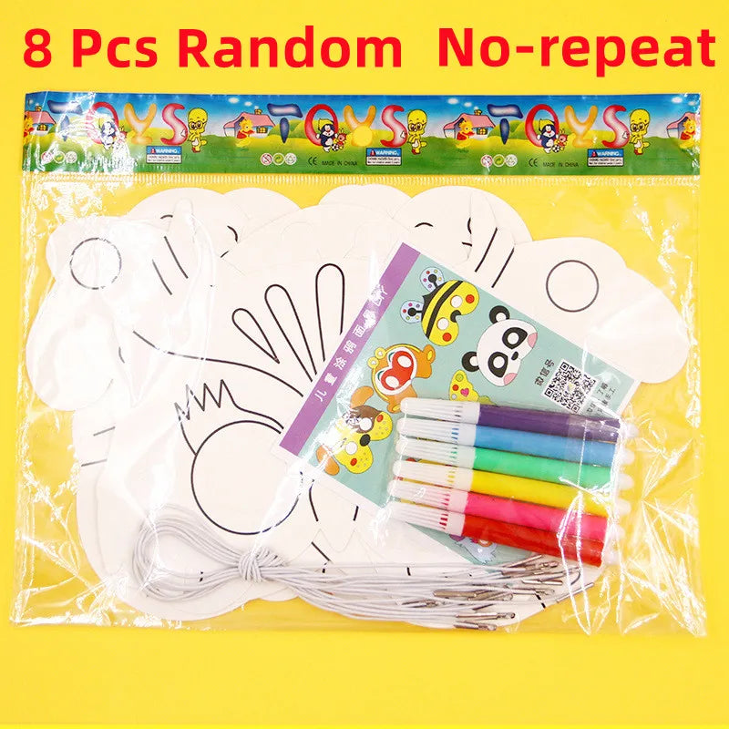 8Pcs Kids Cartoon Animal Painting Mask Graffiti Art Craft Gift