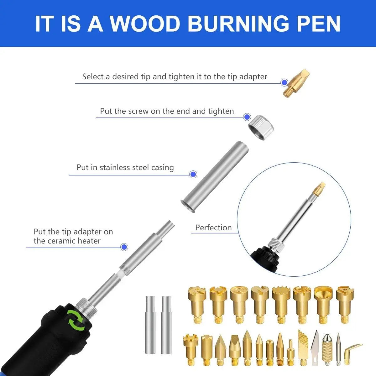 71‑Piece Wood Burning Tool Kit, Pro Pyrography Pen (200–450°C)