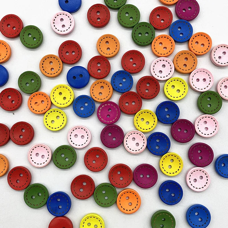 30-Pack Mixed Wood Buttons 15mm – Round & Monogrammed