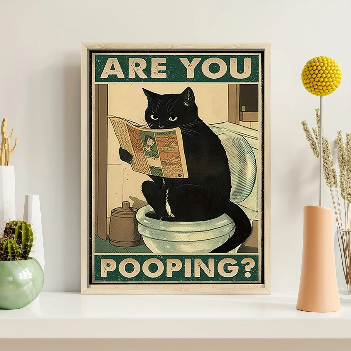 Funny Cat in Toilet Poster Retro Art Living Room Decor