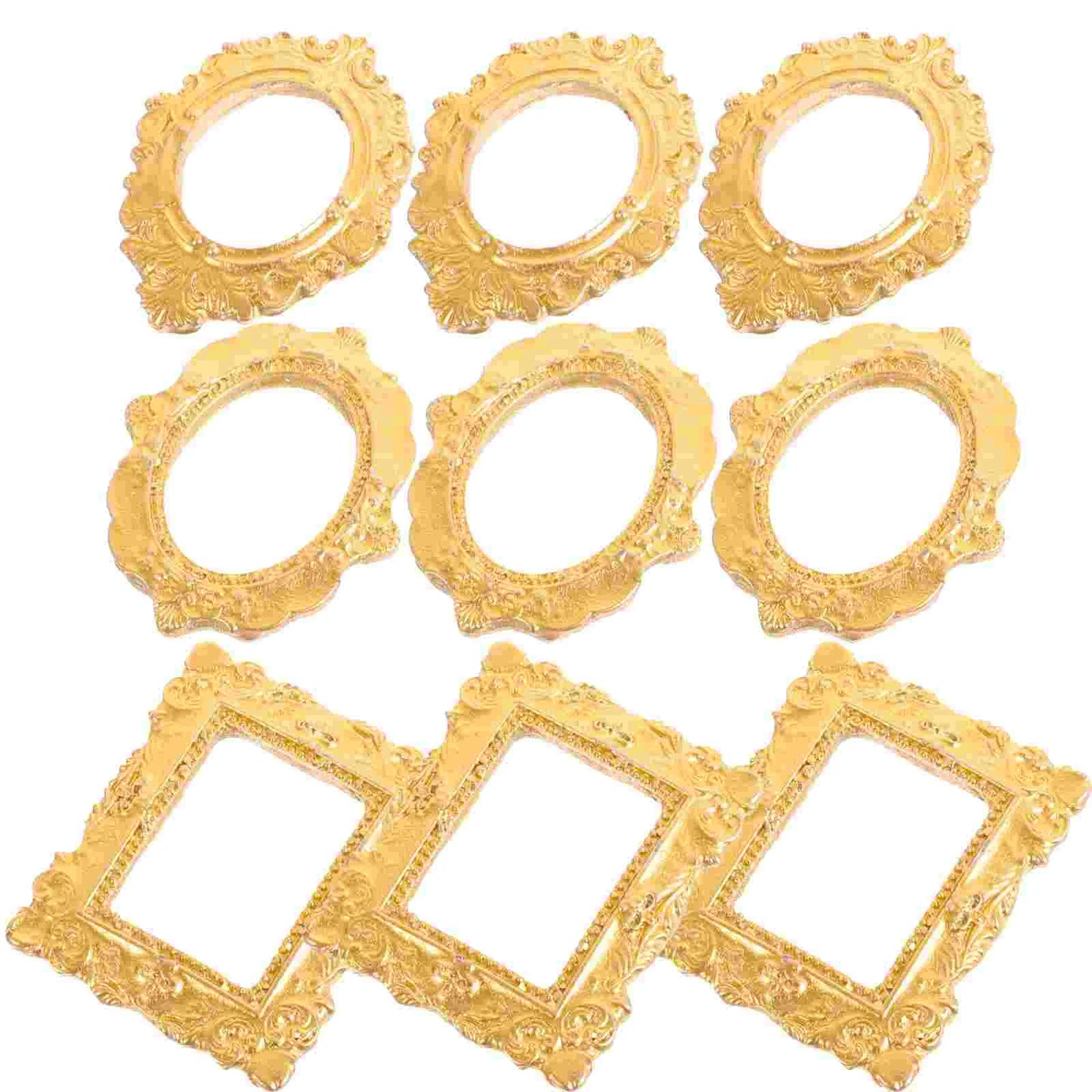 15 Pcs Mini Resin Photo Frames Retro Gold Mirror Decor