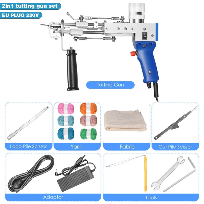 Upgraded 2-in-1 Tufting Gun – Cut/Loop Pile Rug Weaving Flocking Machine