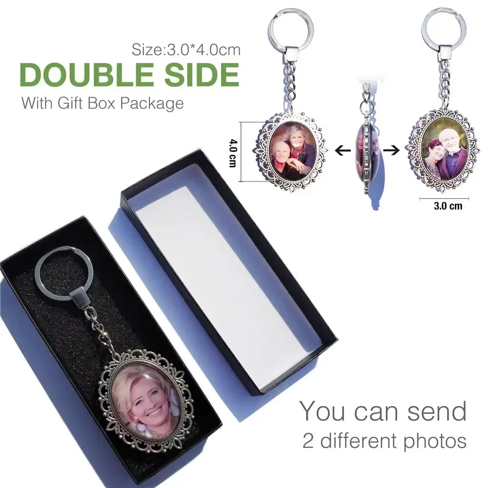 DIY Double‑Sided Custom Photo Keychain – Personalized Glass Cabochon for Family & Lovers