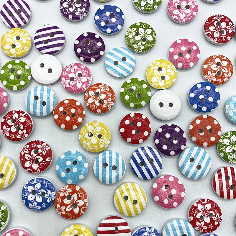 30-Pack Mixed Wood Buttons 15mm – Round & Monogrammed