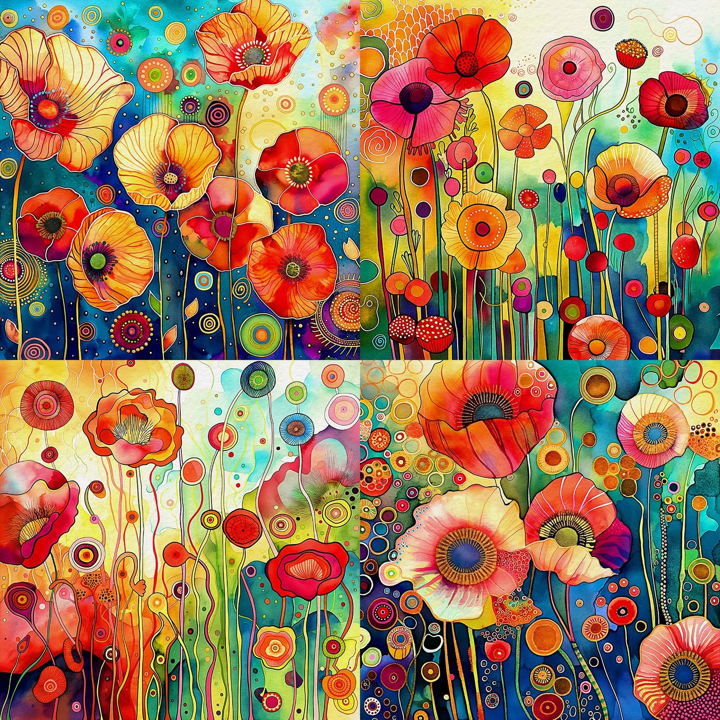 24 Sheets 6 Inch Bright Poppy Flowers Vintage Grunge Scrapbooking