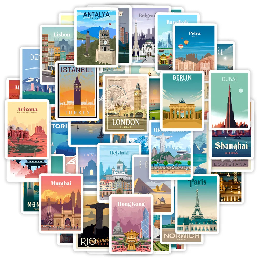 World Famous City Stickers Architecture Travel Waterproof