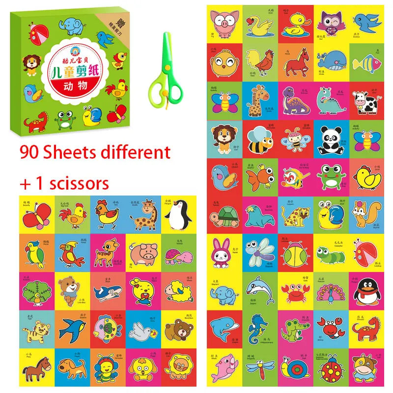 60Pcs DIY Paper Cut Set +Kids Safety Scissors Cartoon Animal