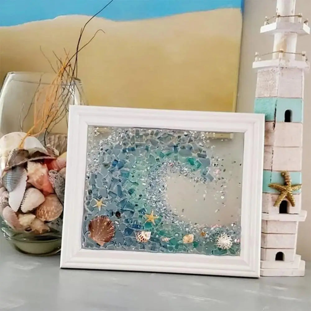 DIY Sea Glass Art Kit with Wooden Frame – Handmade Wall & Desktop Decoration