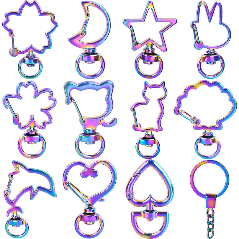 10-Pack Rainbow Charm Key Rings with Cat, Moon, Star & Heart