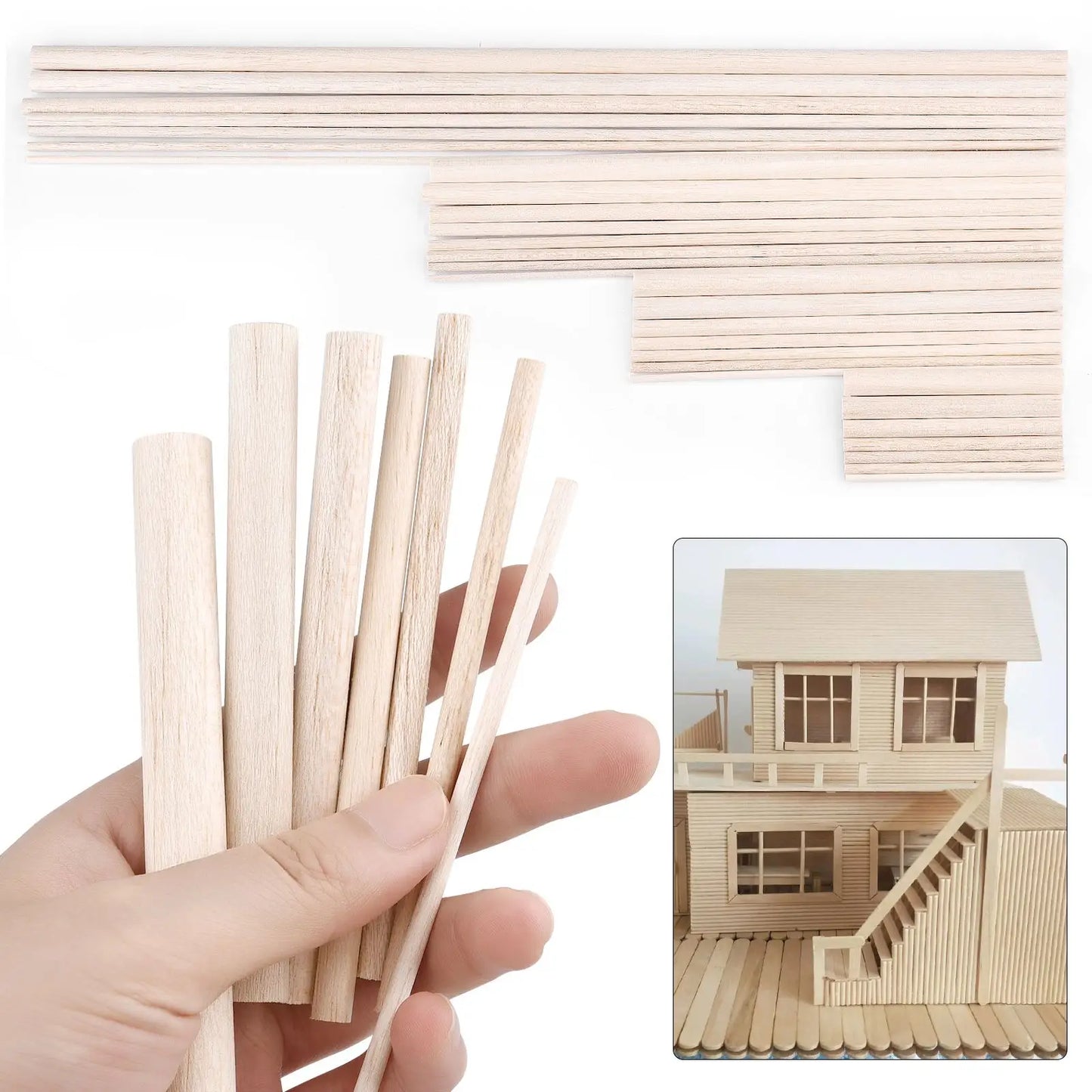 Balsa Wood Round Sticks – 3–30 pcs/Lot, 3–12mm Diameter, 10–50cm Length for Model Building