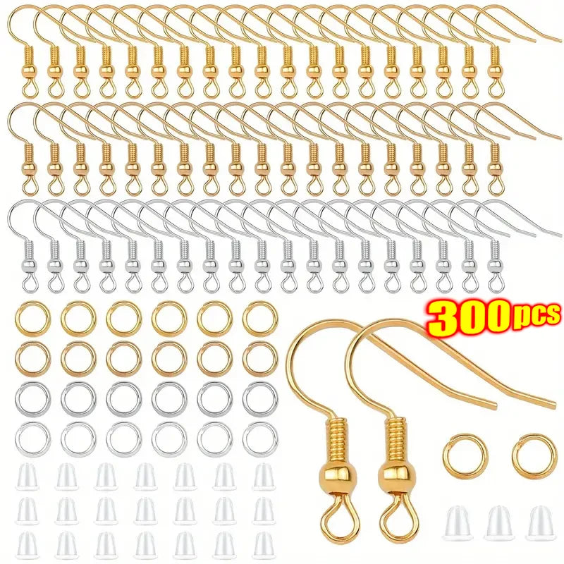 300-Pack Hypoallergenic Earring Hook Kit with Multicolor Wires & Jump Rings