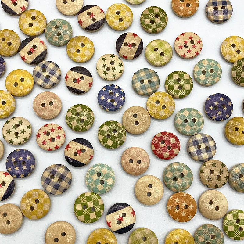 30-Pack Mixed Wood Buttons 15mm – Round & Monogrammed