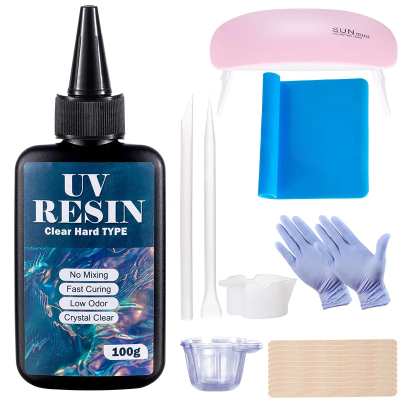 Hard UV Resin Glue Kit, Fast Curing with Mixing Tools for Beginners