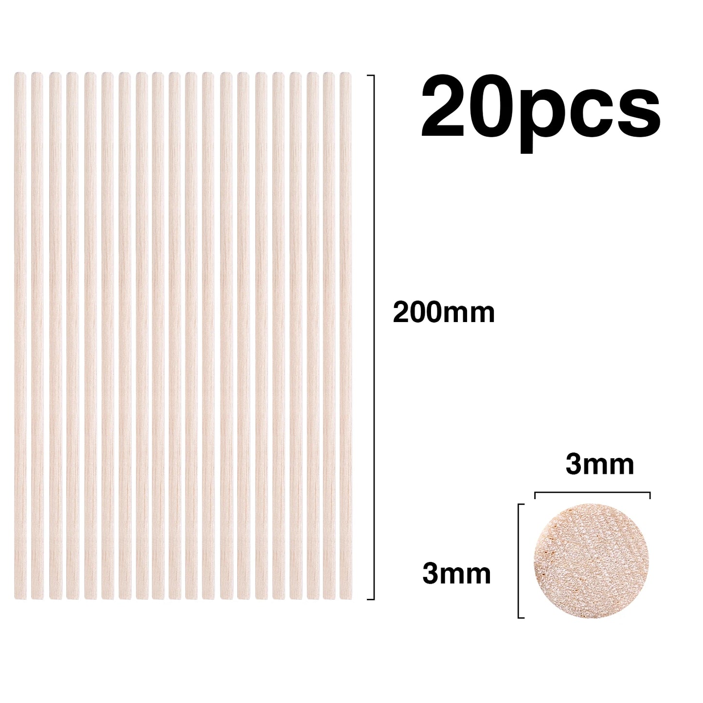 Balsa Wood Round Sticks – 3–30 pcs/Lot, 3–12mm Diameter, 10–50cm Length for Model Building