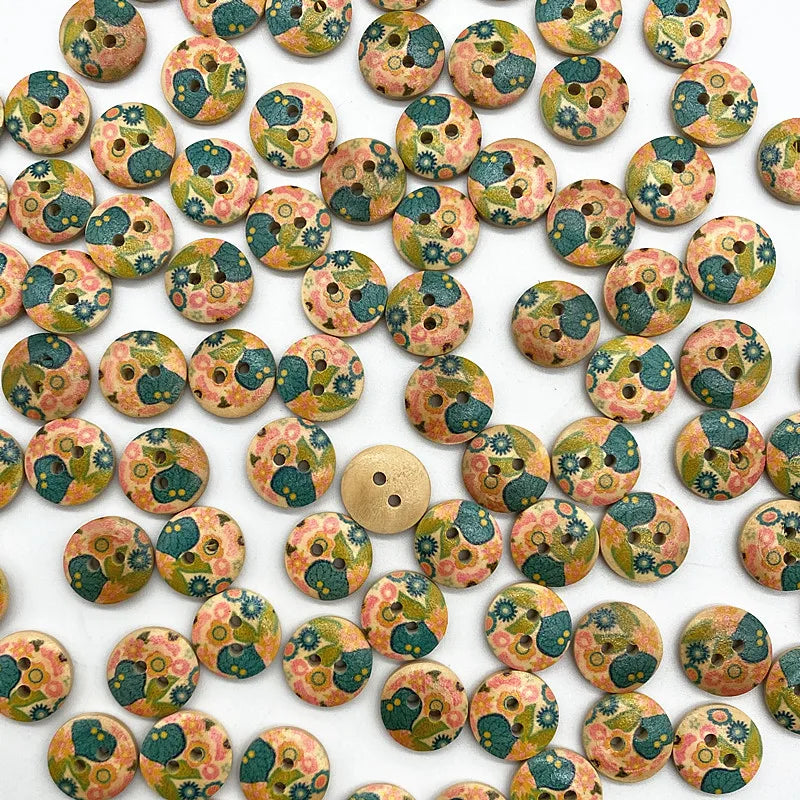 30-Pack Mixed Wood Buttons 15mm – Round & Monogrammed