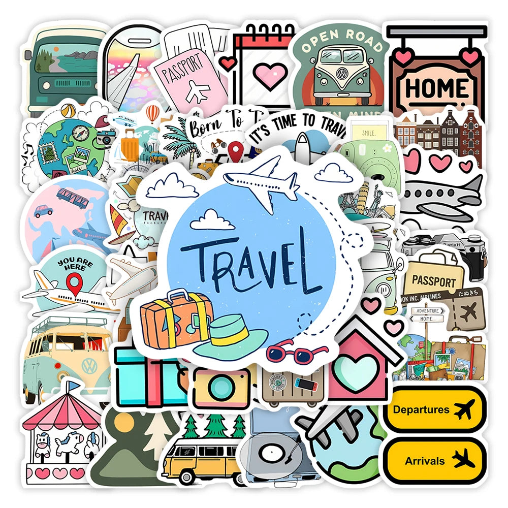 Cute Cartoon World Travel Stickers DIY Scrapbook Luggage Waterproof