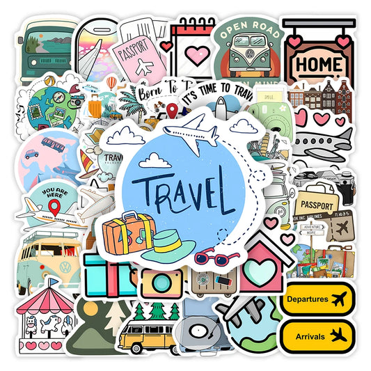 Cute Cartoon World Travel Stickers DIY Scrapbook Luggage Waterproof